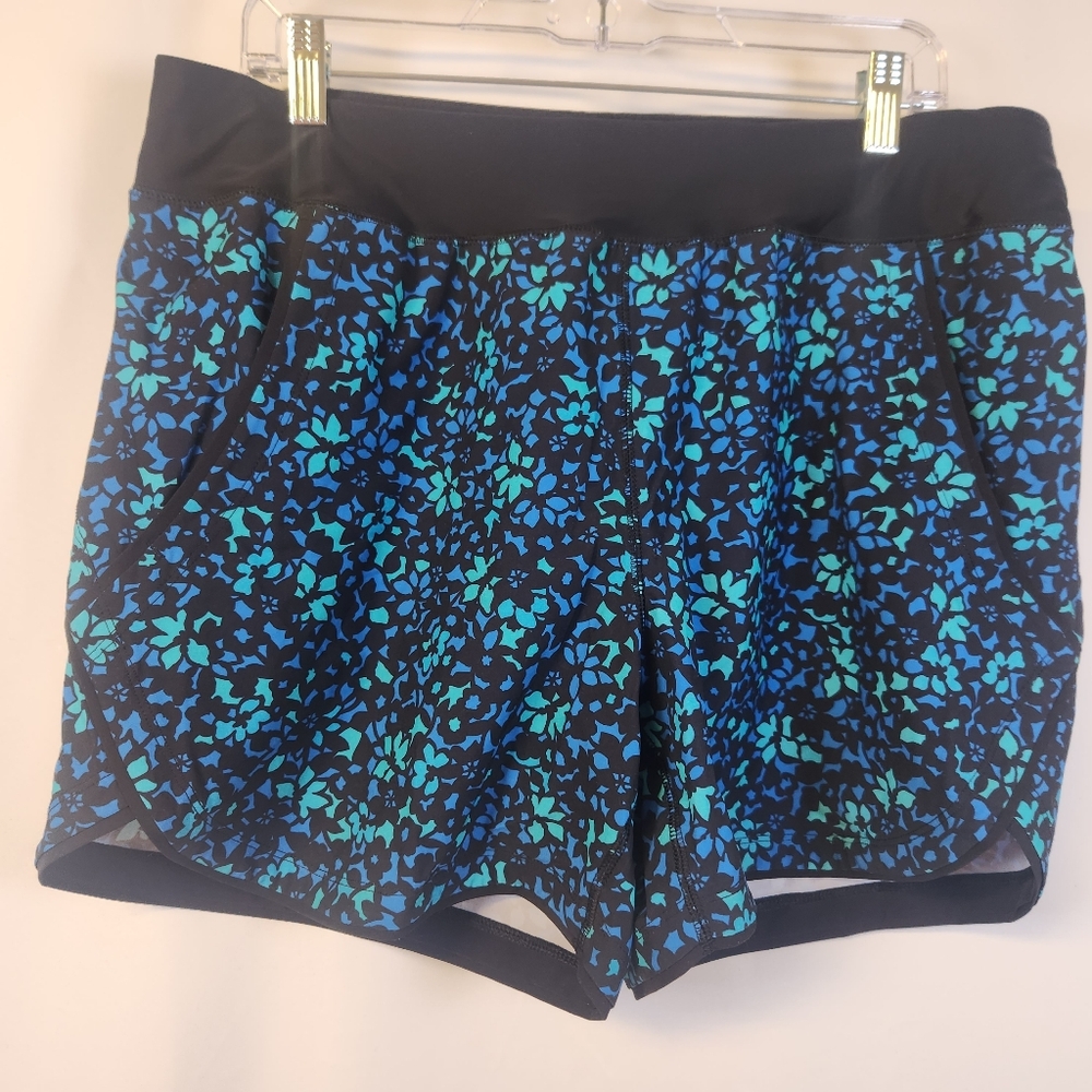 LANDS END 5" Board Shorts Swim Cover-up Shorts Blue Floral Sz 14 Surf Pool